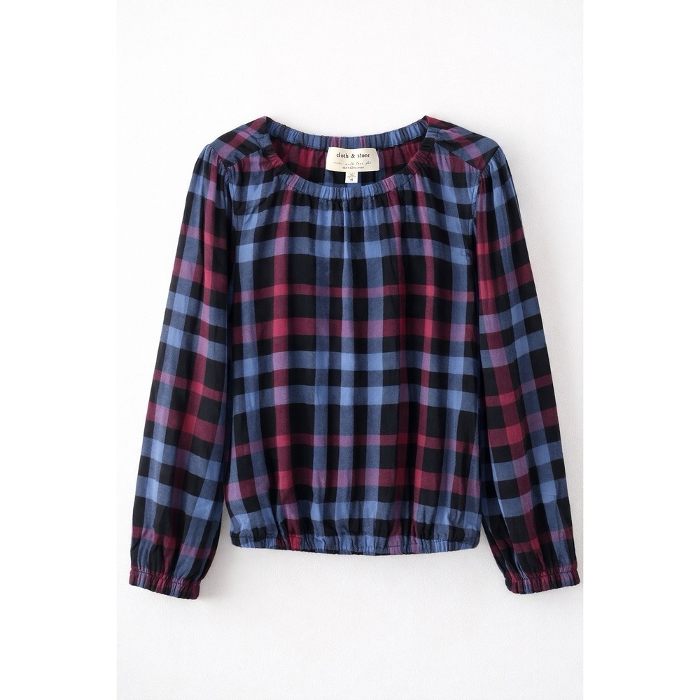 Anthro Cloth & Stone Plaid Top Medium Peasant Boho Top Flowy Lightweight Relaxed